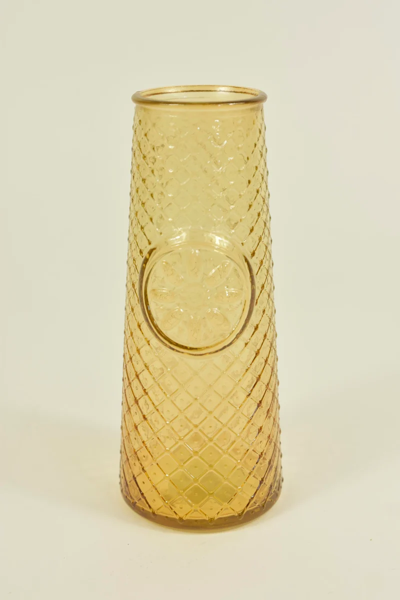 Flasche Mandala Ockergelb Recyclingglas D6,5 H16cm