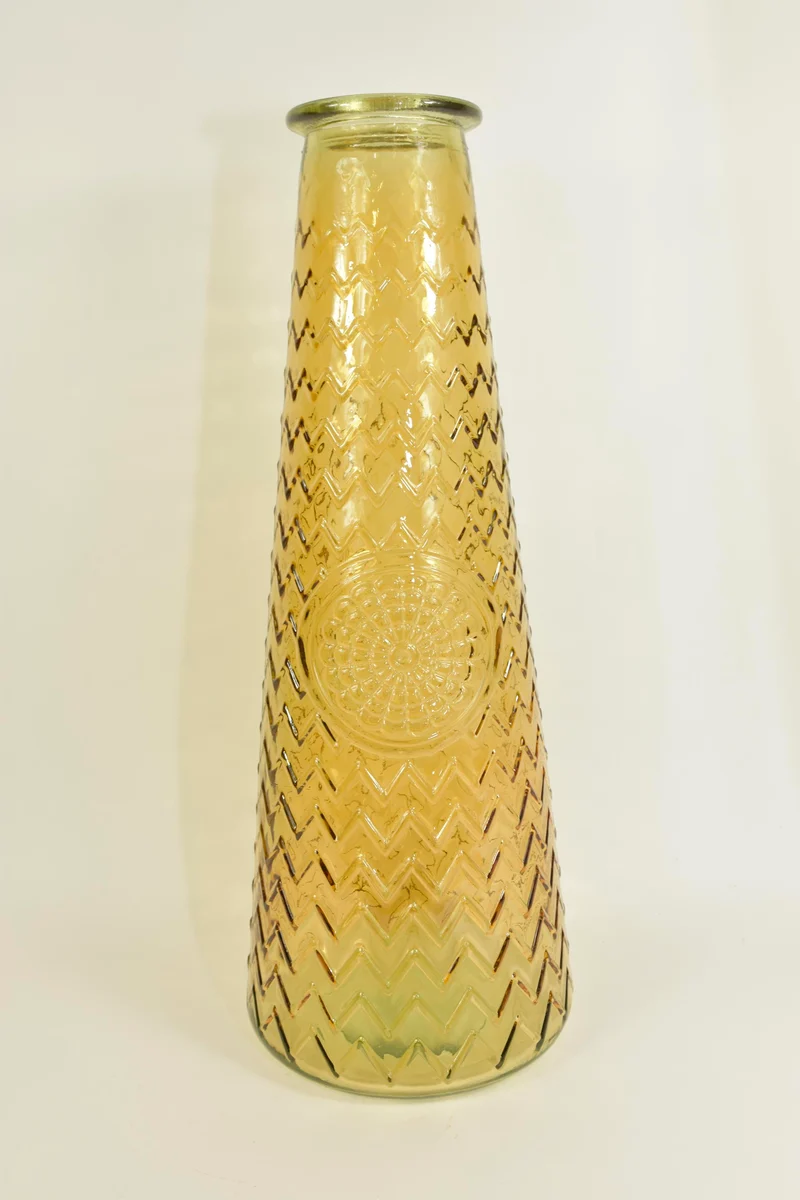 Flasche Mandala Ockergelb Recyclingglas D21 H55cm