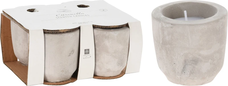 SET AUS 4 CITRONELLA-KERZEN IM ZEMENTTOPF H5,7 D5,5CM