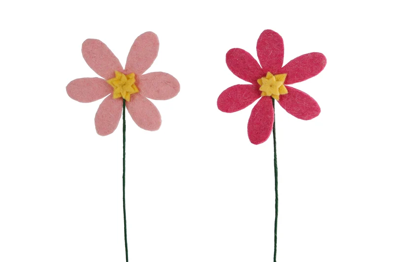 Dekorationsblume "Flower" rosa/fuchsia, 2er-Set, Filz, 11x11x33cm