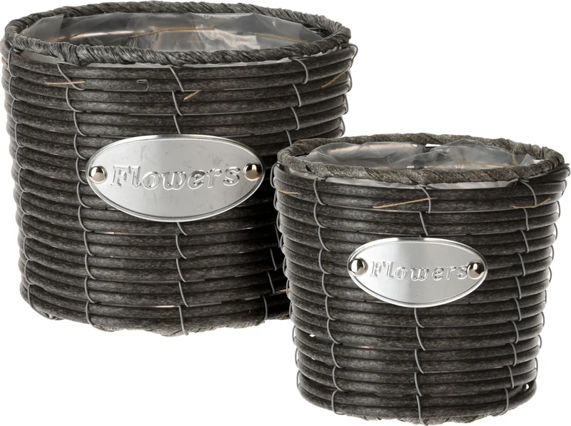 Korb-Set, 2 Stück, rund, Ø 19 cm, H 16 cm, anthrazit (PP-Material)