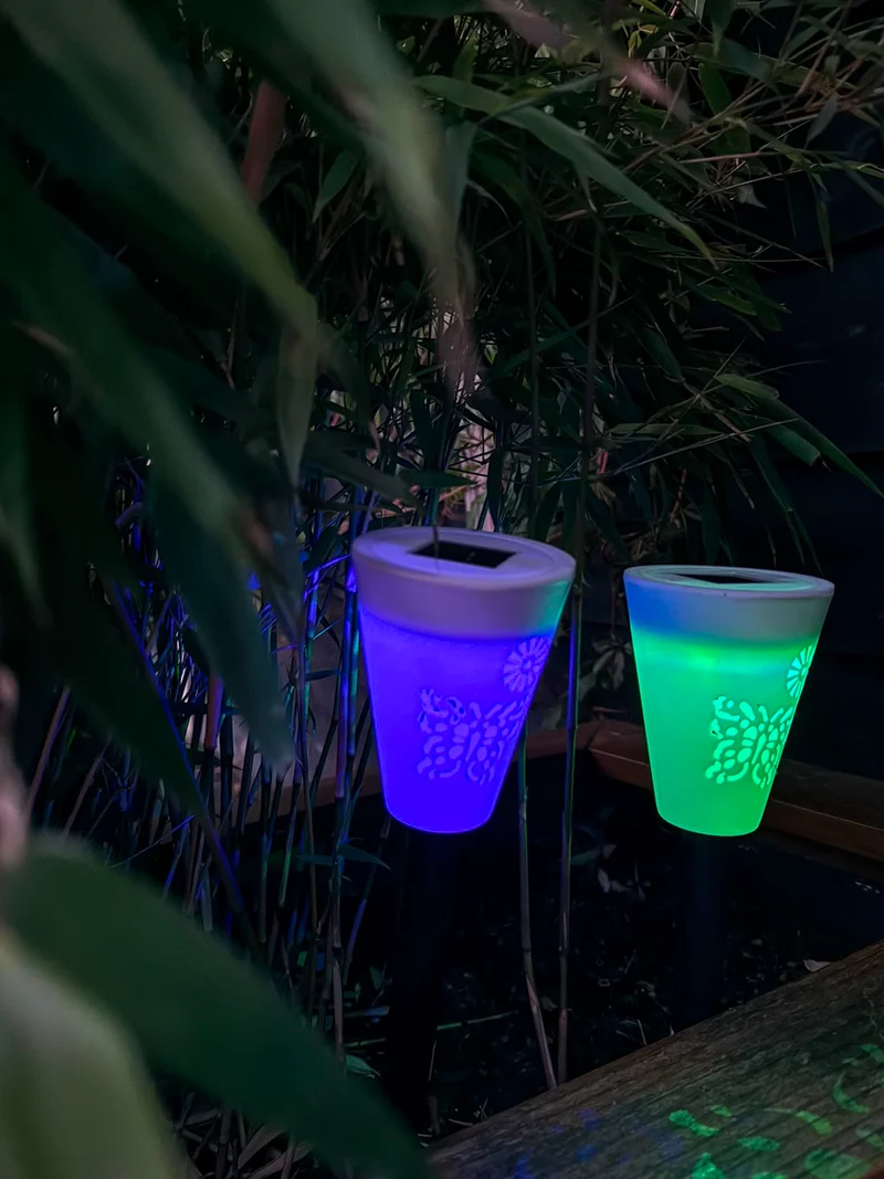 Gartenfackel Fackel weiß Solar mehrfarbig Display - h35xd7,5cm