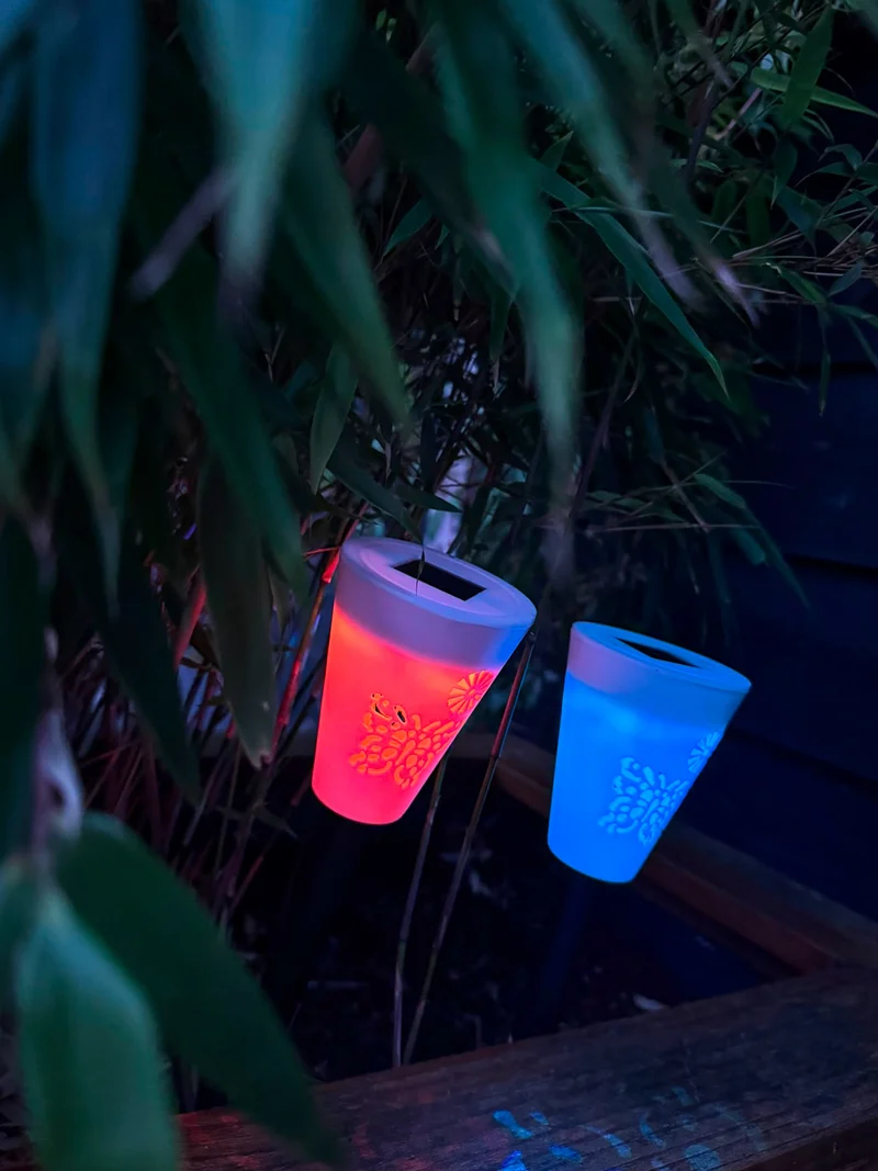 Gartenfackel Fackel weiß Solar mehrfarbig Display - h35xd7,5cm