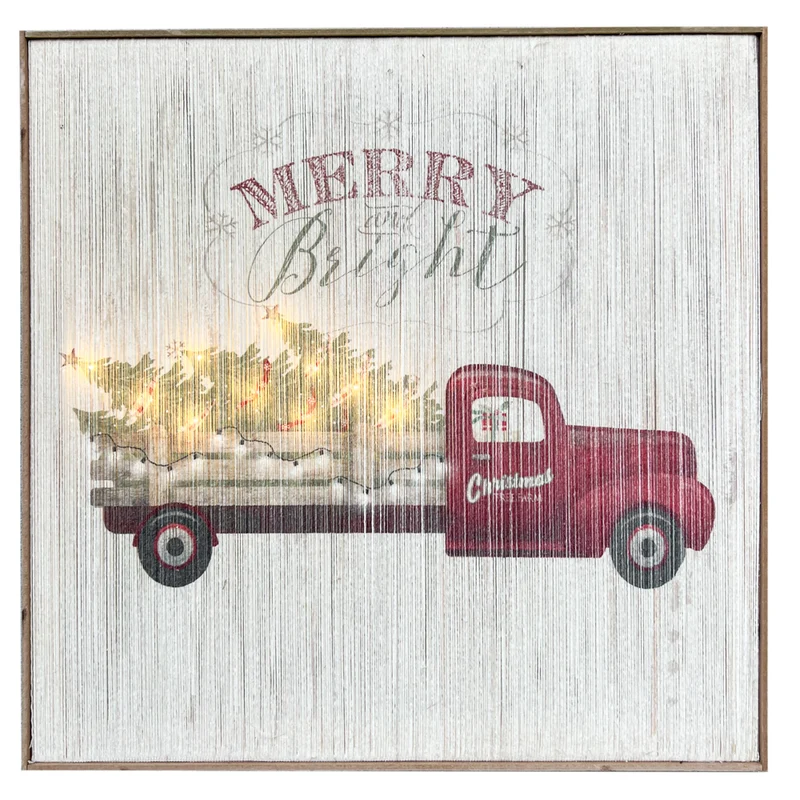 Malerei Weihnachten LKW mit Lichtern 60x60x2,5cm