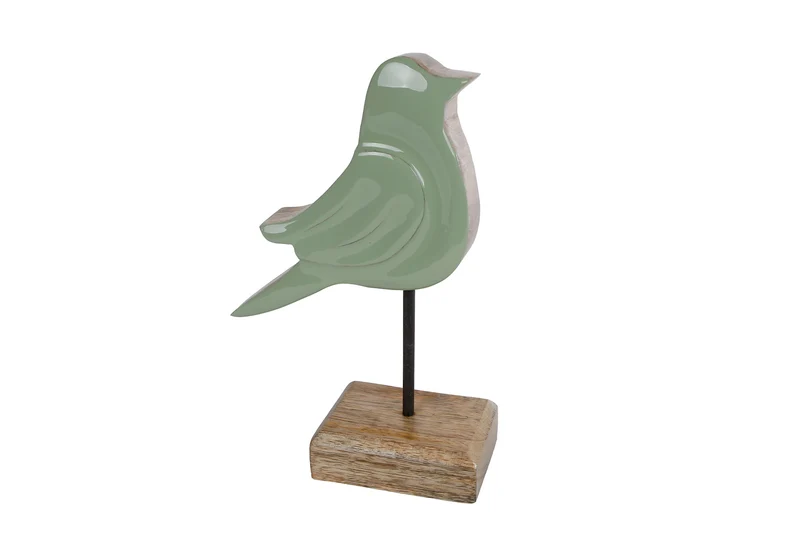 Skulptur Vogel "Tomtit" L grün/natur Mango 18x13x5cm