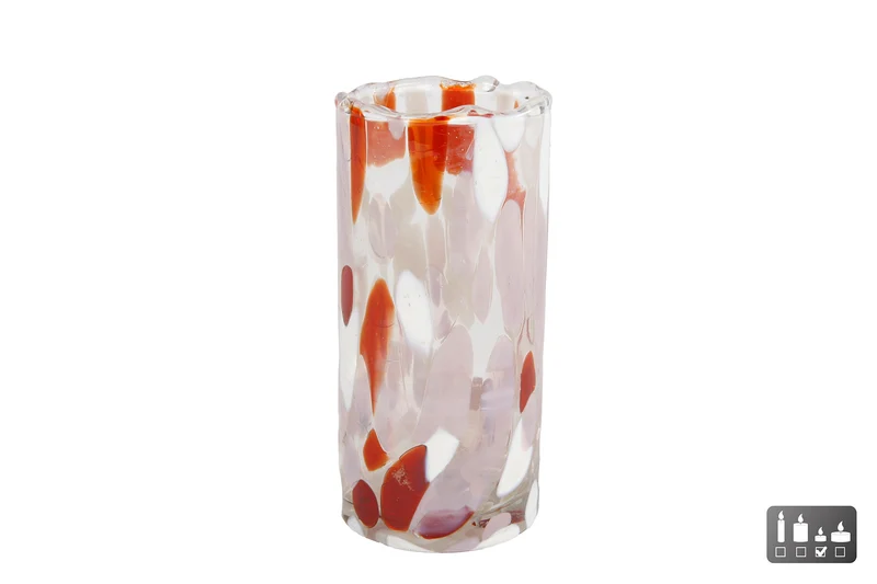 Teelichthalter "Dots" L rosa/fuchsia/weiss Glas 5.5x5.5x12cm