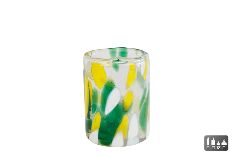 Teelichthalter "Dots" S gelb/grün/weiß Glas 5.5x5.5x7cm