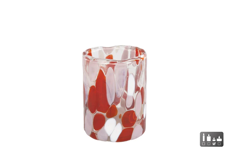 Teelichthalter "Dots" S rosa/fuchsia/weiss Glas 5.5x5.5x7cm