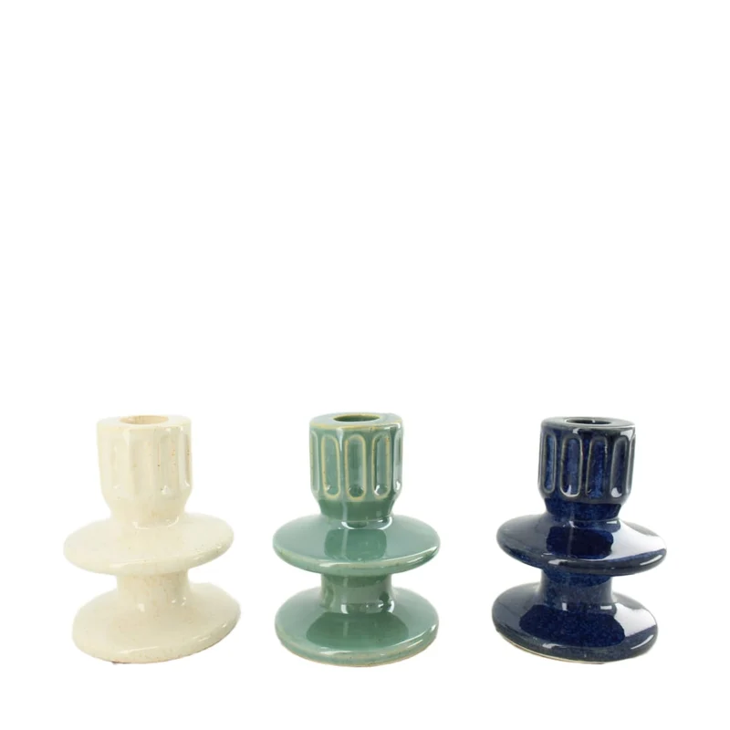 Tischkerzenhalter Keramik 9x9x12cm 3 sortiert Mixed blau