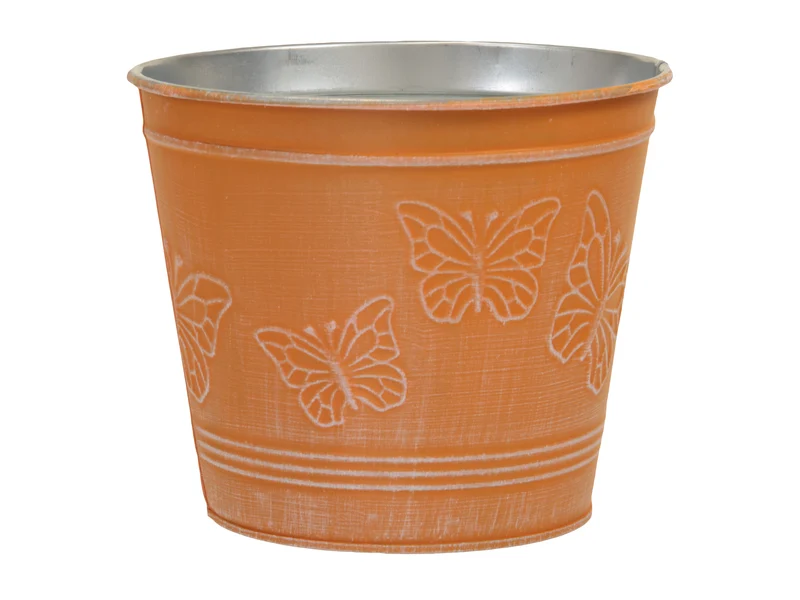 Metallkorb mit Schmetterlingen orange Ø 14x12 cm