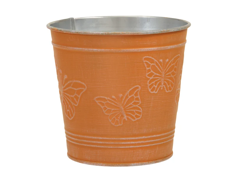 Metallkorb mit Schmetterlingen orange Ø 12,5x11,5 cm