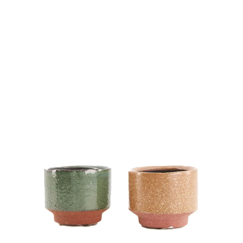 Pflanzgefäß Keramik Ø11x9,5cm Grün/Braun Gemischt