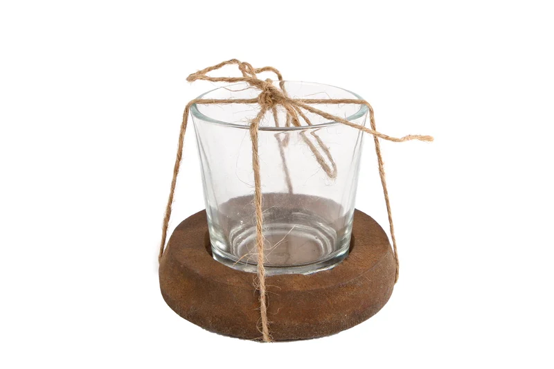 Teelicht "Maro" klar/natürlich Glas/Holz 7.5x7.5x7cm