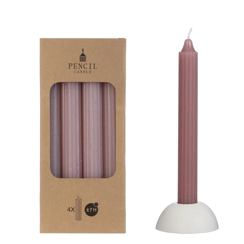 Set 4 Bleistiftkerzen h.20 Ø2,2 cm mauve rosa
