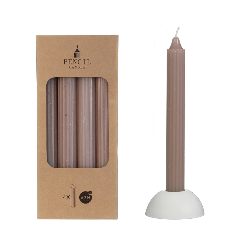 Set 4 Bleistiftkerzen h.20 Ø2,2 cm taupe
