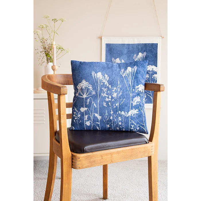 Baumwollkissen "Blue Print" 40x40cm gewaschenes Denim-Blau