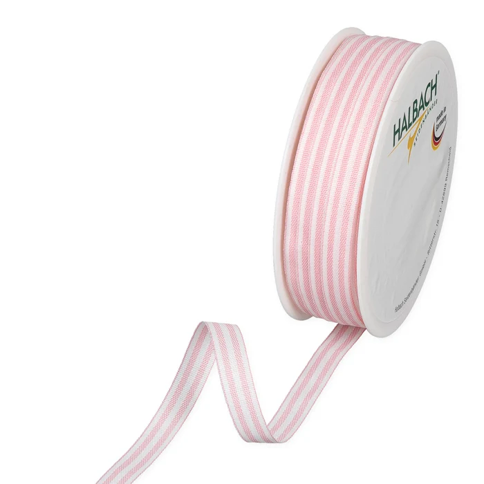 Rolle Streifen Bänder 10mm 35mtr blass rosa/weiß