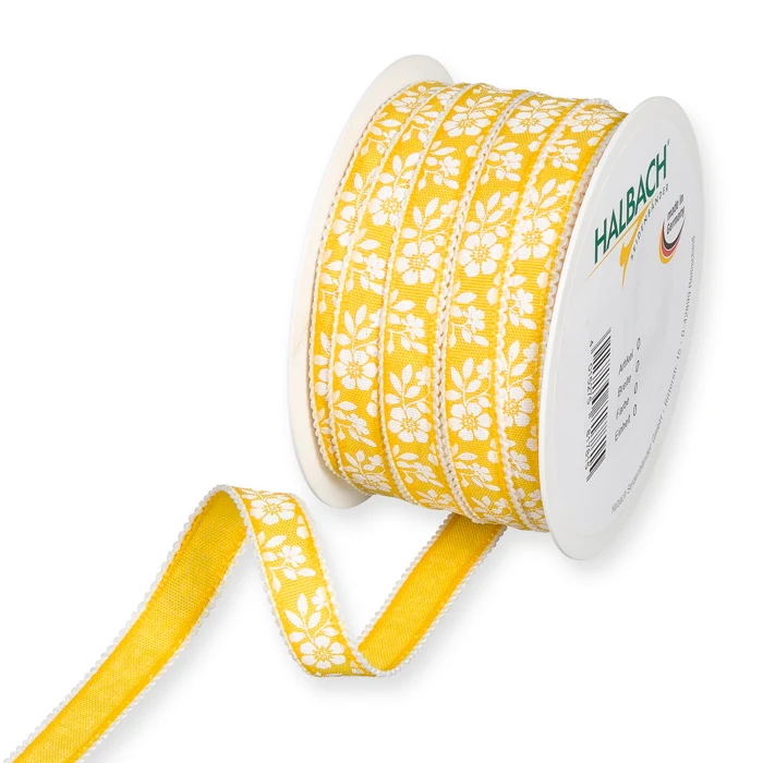 Rolle Druckband "Blumenmuster" 15mm 25mtr gelb/weiss