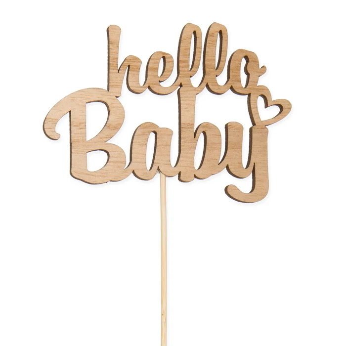 Packung mit 8 Holzsteckern ''hallo baby'' natur 9cm