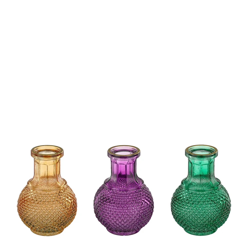 Vase Glas grün orange lila 3 sortiert - h11,5xd8,5cm