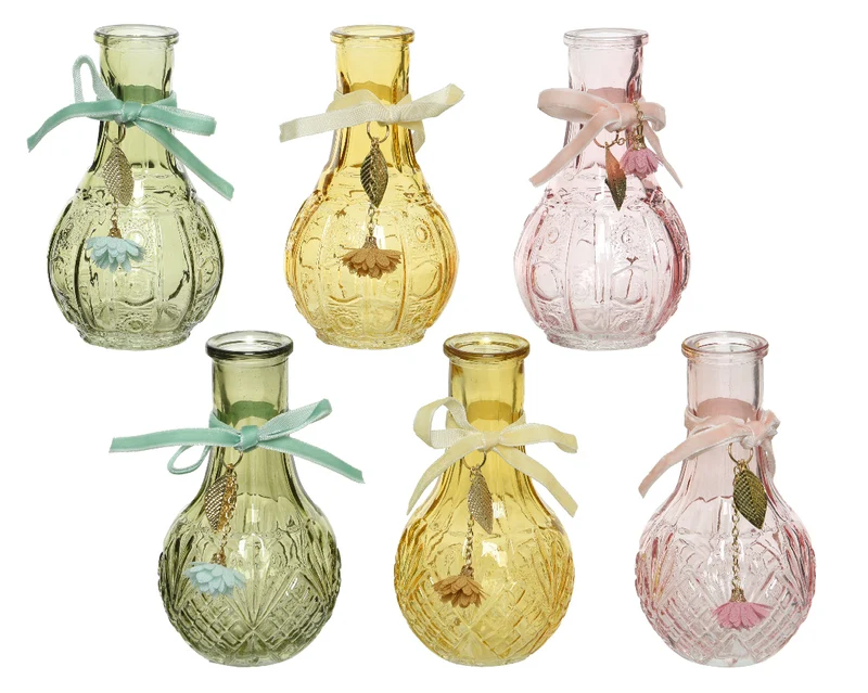 Vase Glas 6 assortiert mit Anhänger H.11.5cm T.6.5cm