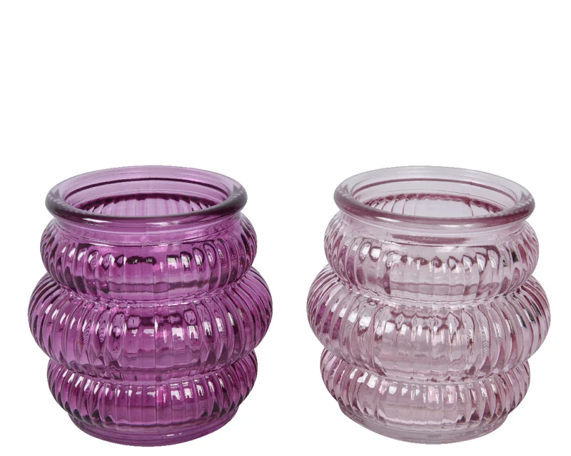 Teelichthalter Glas ''Bolo'' 2 Farben sortiert H.7.6cm T.8c