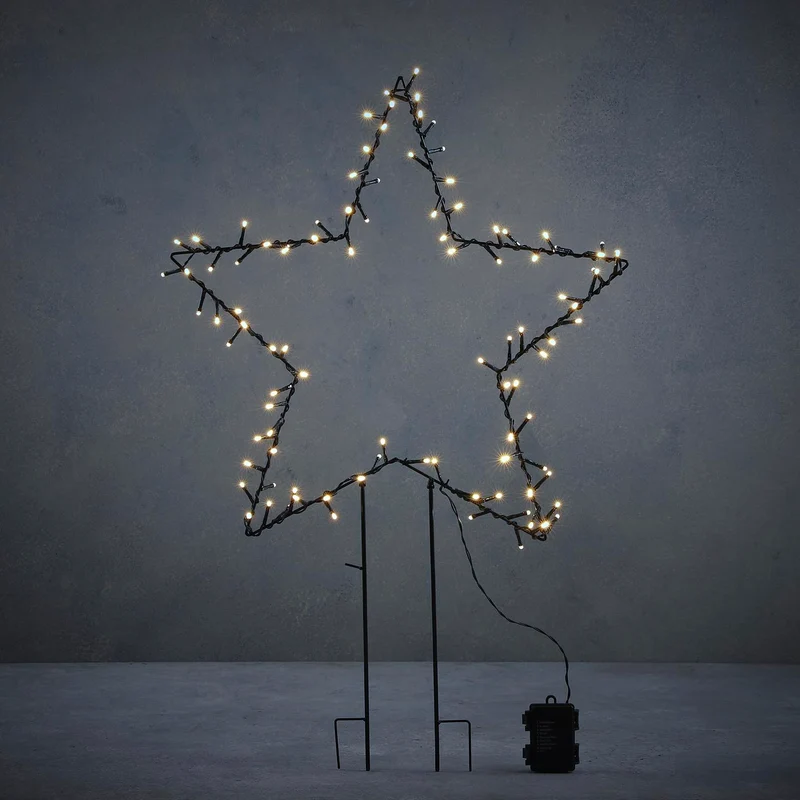 Gartenstab Stern d.grün warmweiß 100led mit Batteriebox und Zeitschaltuhr - h79xd55cm