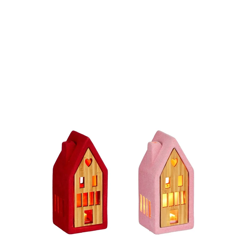 Haus rot rosa 2 sortierte led batteriebetrieben - l7,5xw6,5xh16cm