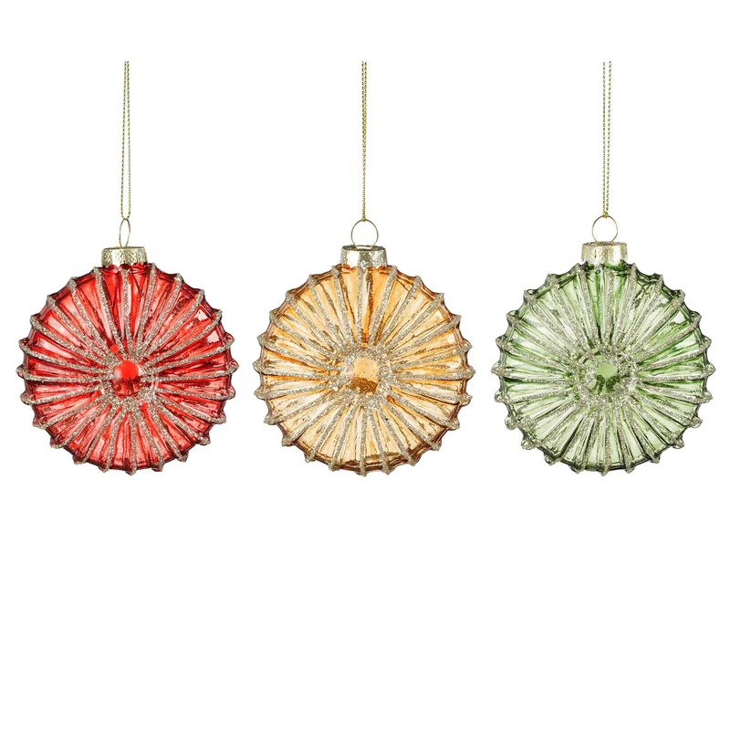 Kugel Glas Streifen rot grün gold 3 sortiert Display - d8cm