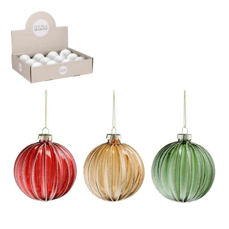 Kugel Glas Streifen grün rot gold 3 sortiert Display - d8cm