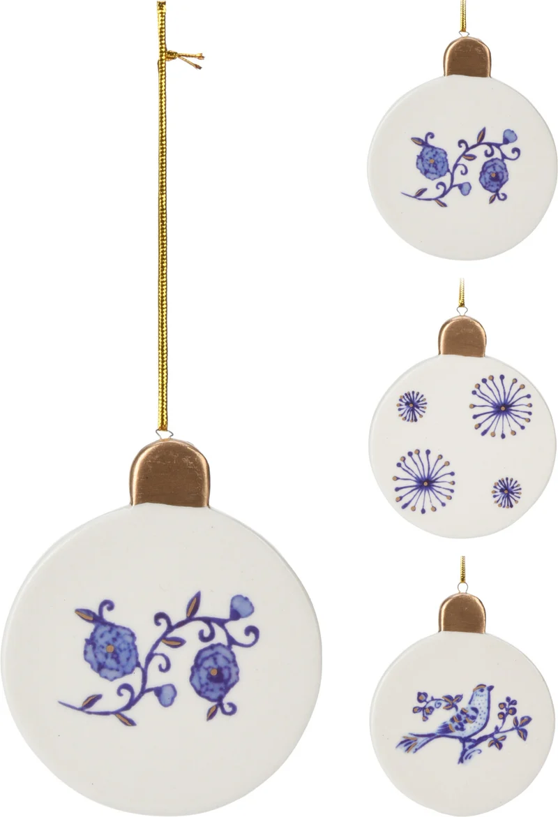 KUGEL HÄNGEND DECO DELFT BLAU 10CM 3 SORTIERT