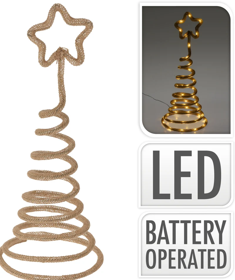 BAUM MIT STERN JUTE SEIL SPIRALE 43CM MIT LED