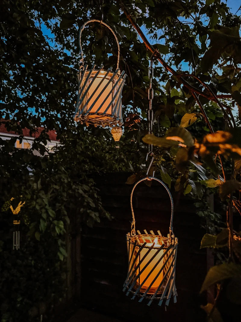Windlicht Gusta Rattan Türkis D13 H12/20cm