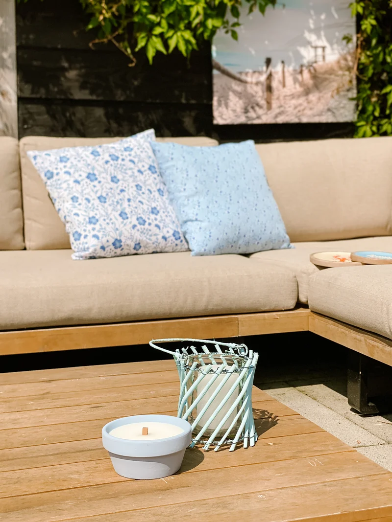 Windlicht Gusta Rattan Türkis D13 H12/20cm
