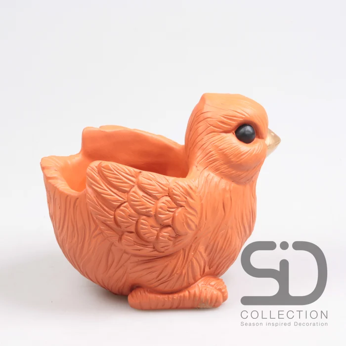 VOGEL MIT PFLANZGEFÄSS ZEMENT 19,5X13,5X16,5 CM STEIN ROT