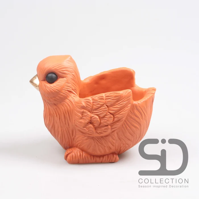 VOGEL MIT PFLANZGEFÄSS ZEMENT 19,5X13,5X16,5 CM STEIN ROT