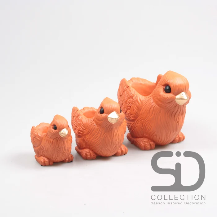 VOGEL MIT PFLANZGEFÄSS ZEMENT 19,5X13,5X16,5 CM STEIN ROT