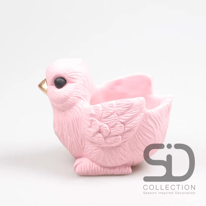 VOGEL MIT PFLANZGEFÄSS ZEMENT 19,5X13,5X16,5 CM ROSA
