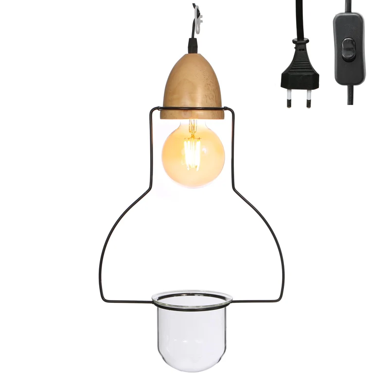 Metallrahmenlampe mit Holzlampe 220V l.28 b.11.5 h.45 cm