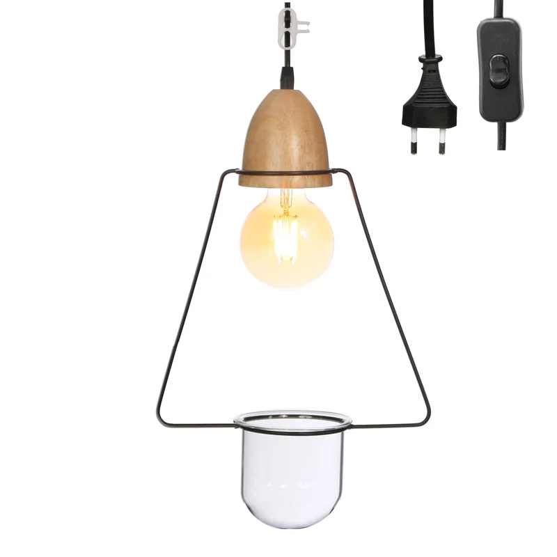 Metall Dreieck mit Holz Lampe 220V l.28 b.11.5 h.45 cm