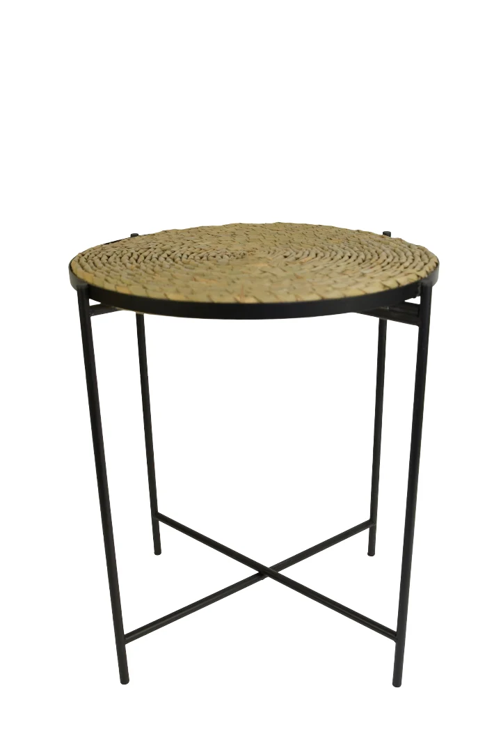 Tisch schwarzes Metall mit Seegrasmatte D38 H45CM