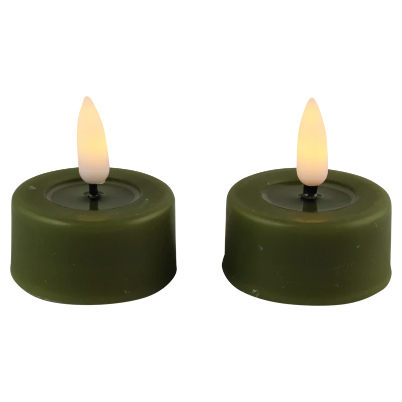 LED Teelicht Schmelz olivgrün Set/2 mit Timer (inkl. Batterien)