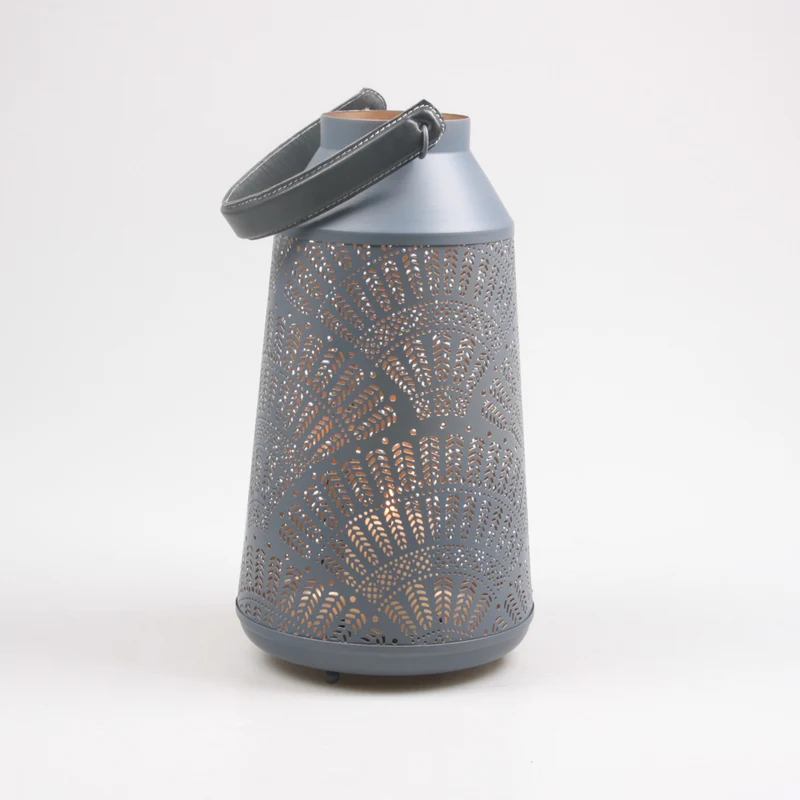 DRAHTLATERNE M/LEDERGRIFF XL GRAU/GOLD 18X18X35 CM