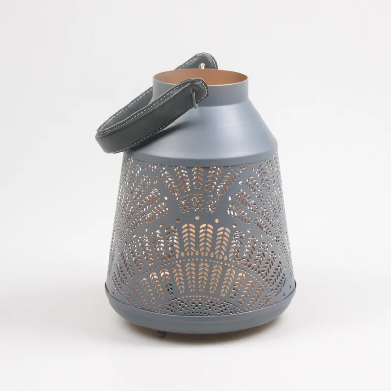 DRAHTLATERNE M/LEDERGRIFF M GRAU/GOLD 18X18X25 CM