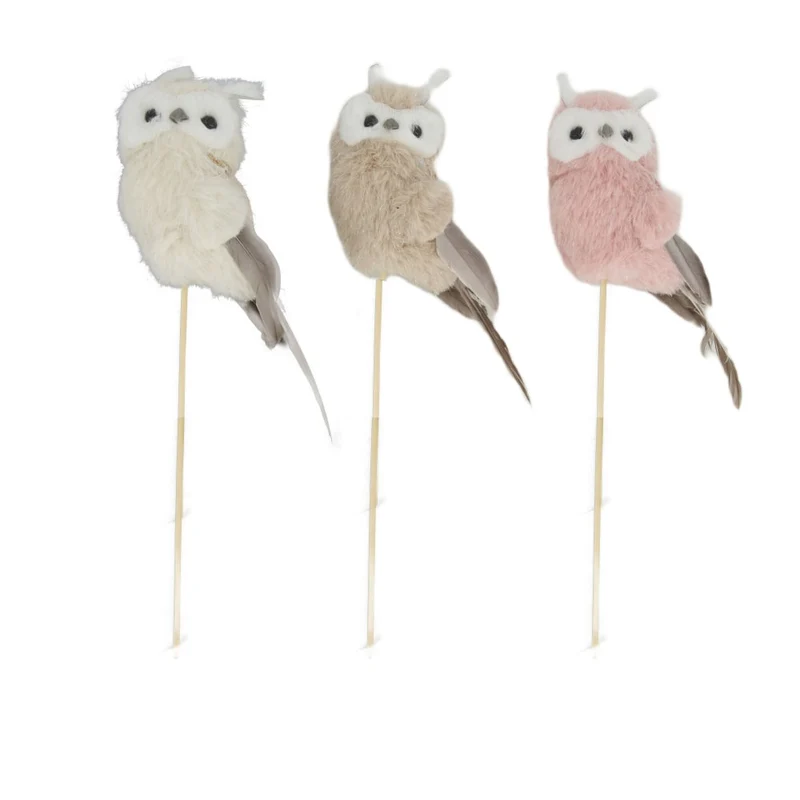 Eule Stoff auf Stick 48x7x6cm 3 Mixed rosa