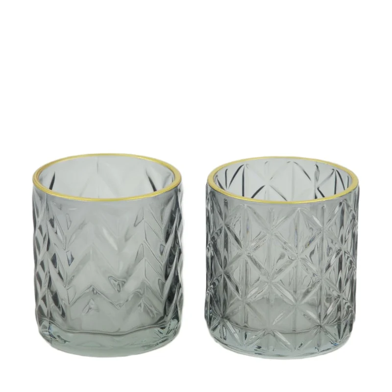 Teelichthalter Glas 7.3x7.3x8cm 2 Grau Mix