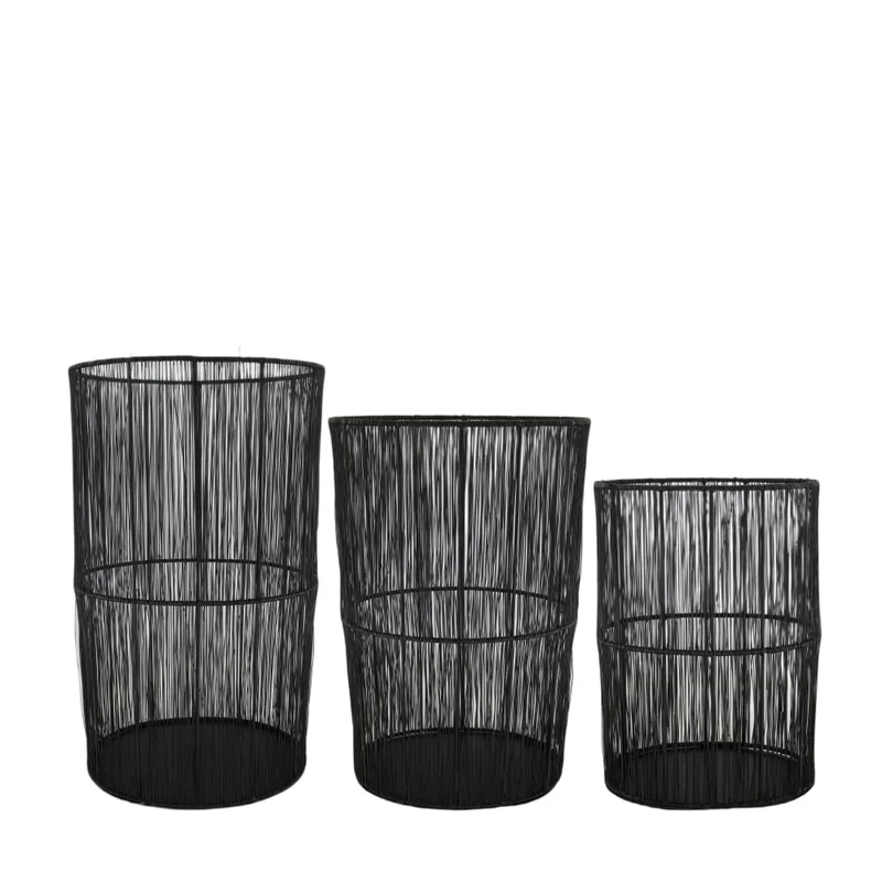 Set/3 Laterne oval Metall 28x22x48cm Schwarz