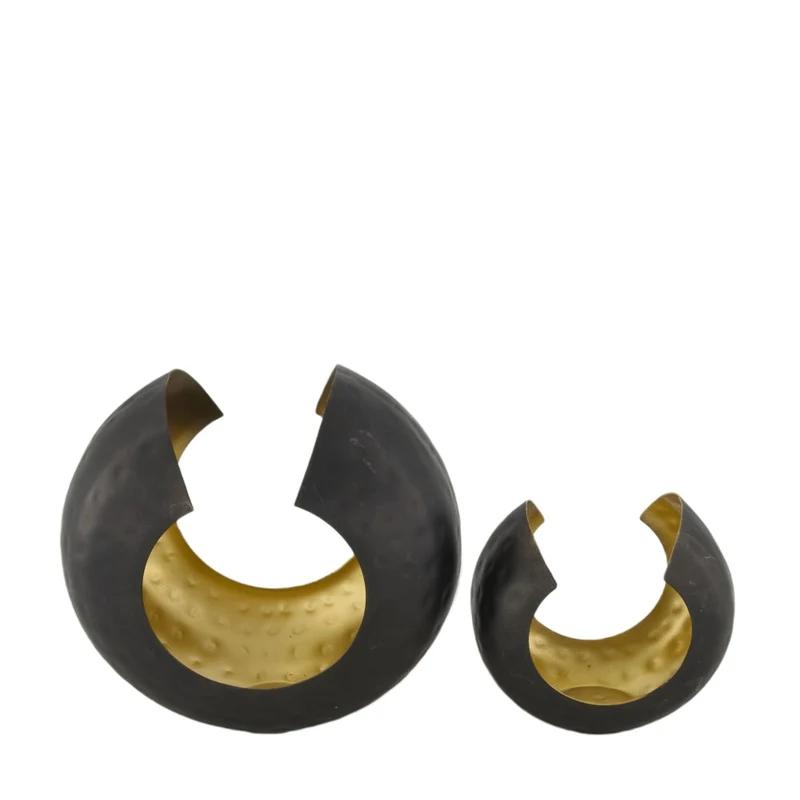 Set/2 Kerzenhalter rund Metall 17x10x18cm Schwarz/Gold