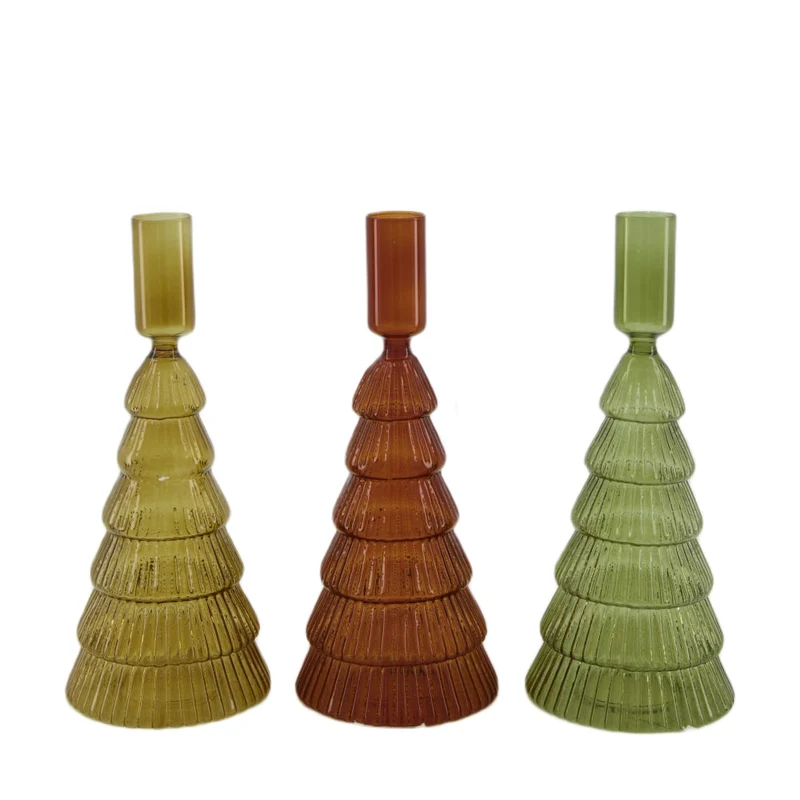 Tischkerzenhalter Baum Glas 8.5x8.5x21.5cm 3 Grüner Mix