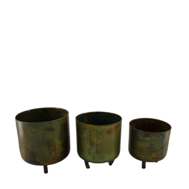 Set/3 Pflanzgefäß Metall auf Füßen 17x17x20cm Antique Green
